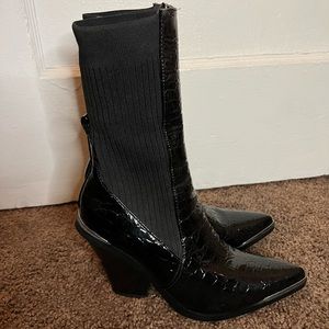 Azalea Wang Croc Embossed Sock Booties, size 7.5